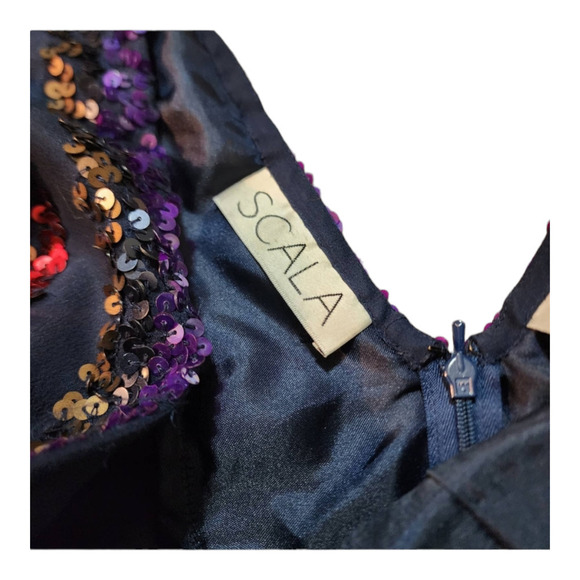 New SCALA silk navy blue with sequins Homecoming Cocktail Dress size 6 - Picture 6 of 11